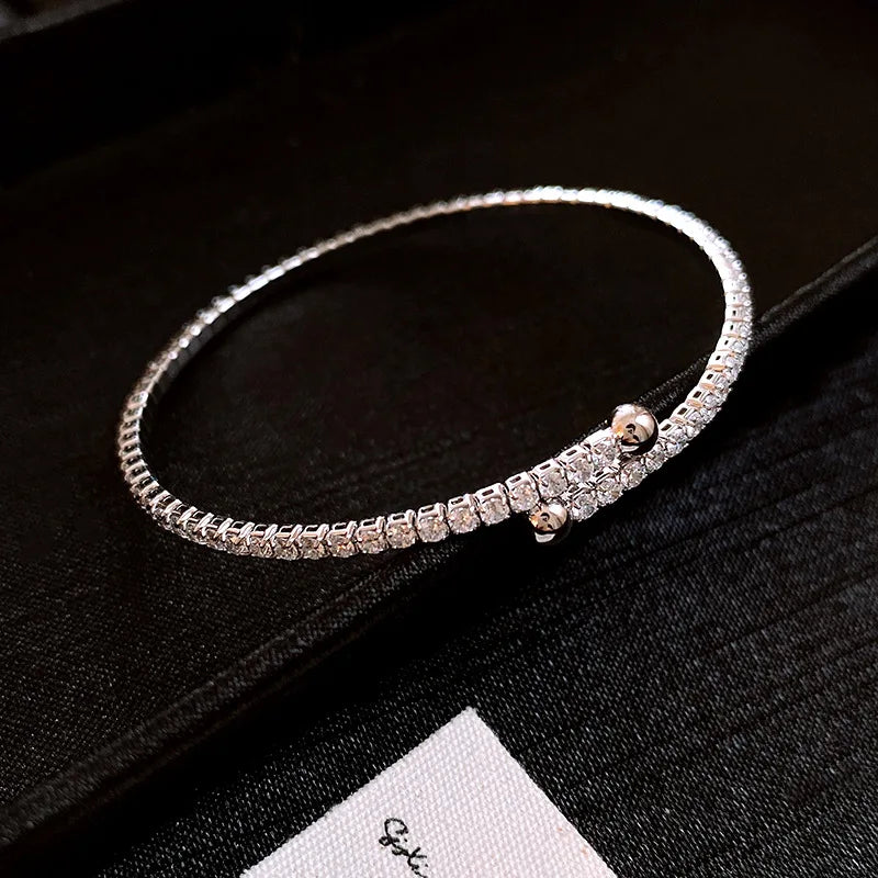Bracelet Manchette Zircon Plein Cuivre Plaqué Or – Nœud Minimaliste Femme Mariage Soirée