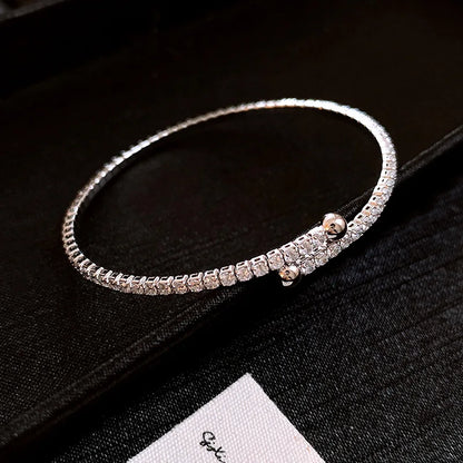 Bracelet Manchette Zircon Plein Cuivre Plaqué Or – Nœud Minimaliste Femme Mariage Soirée