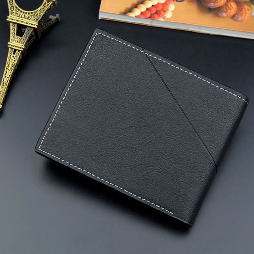 Portefeuille Homme Court Cuir PU Bifold Business - Porte-Carte Crédit Cash Bag Couleur Unie Café