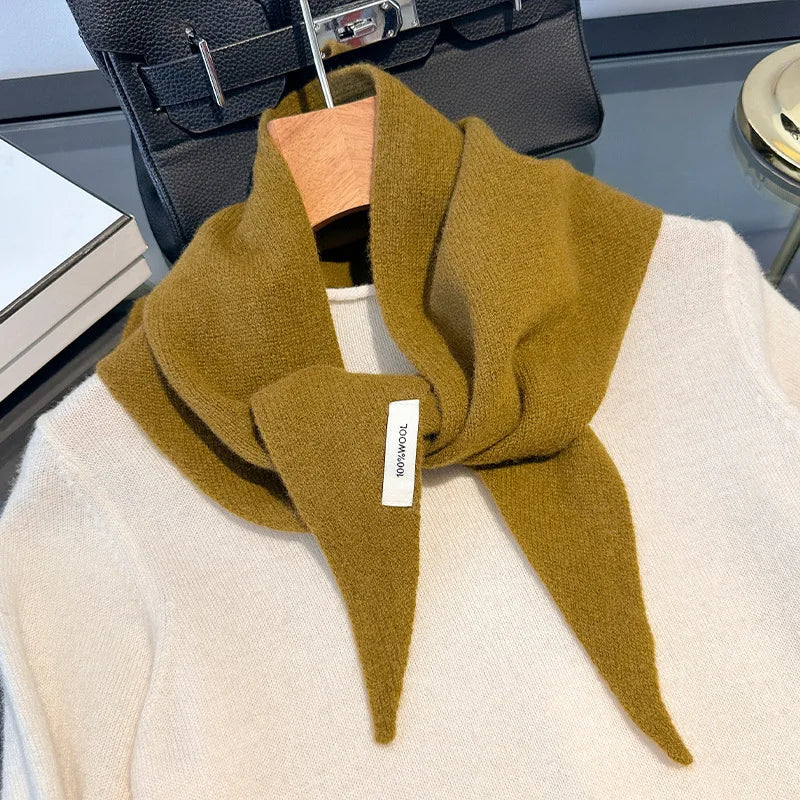 Foulard Triangle Laine 100% Femme - Écharpe Tricotée Style Britannique Coréen Multifonction