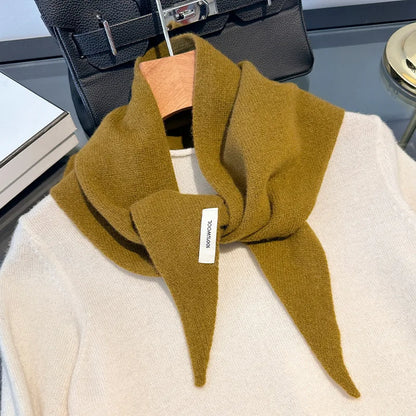 Foulard Triangle Laine 100% Femme - Écharpe Tricotée Style Britannique Coréen Multifonction