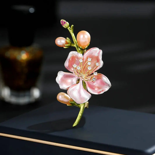 Broche Fleur Perle Eau Douce Vintage Luxe Plaquée Or 18K – Corsage Robe Costume Mariage Fiançailles Femme
