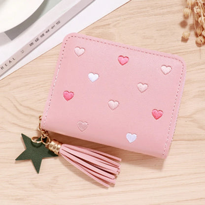 Portefeuille Femme Mini Court Pompon Zippé - Porte-Monnaie Cuir PU Cute Porte-Carte Main Vert