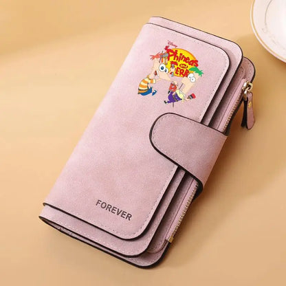 Portefeuille Long Phineas et Ferb Cuir PU - 15 Porte-Cartes Zip pour Enfants