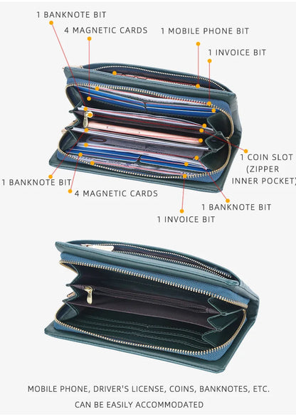 Portefeuille Femme Cuir PU Multi-Fonctions - Pochette Clutch Porte-Cartes Téléphone