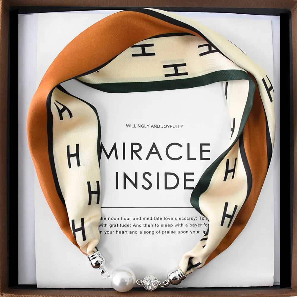 Luxury Square Scarf with Magnetic Buckle for Women - Triangle Cross Silk Design Scarf
