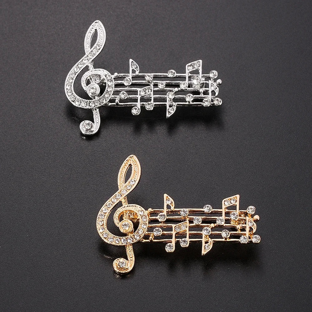 Broche Note de Musique Émaillée Cristaux – Pin's Élégant Musical Amoureux Musique