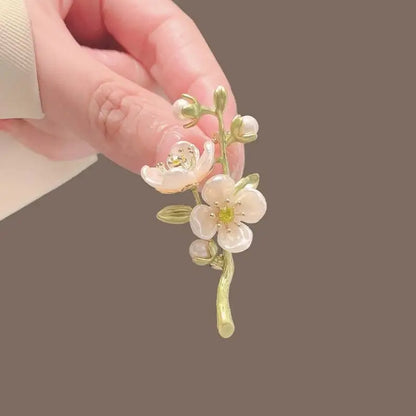 Broche Fleur Jasmin Verte Élégante Émail Perle – Pin's Doux Mode Mariage Soirées Unisexe