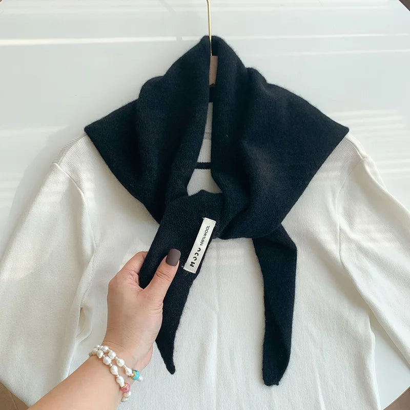 Foulard Triangle Laine Style Américain Coréen - Écharpe Tricotée Multifonction Femme Hiver