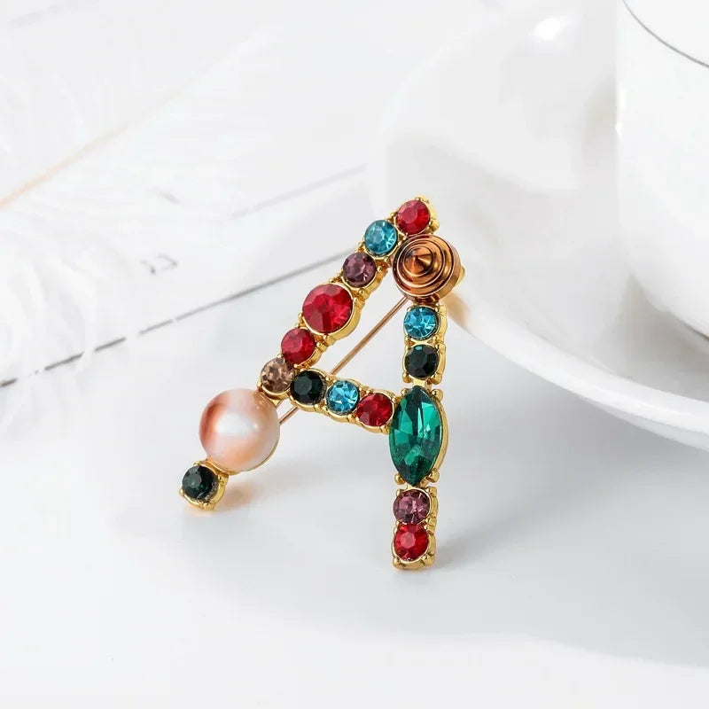 Broche Lettre Anglaise Strass Cristaux Colorés – Pin's Revers Alphabet Tendance Femme