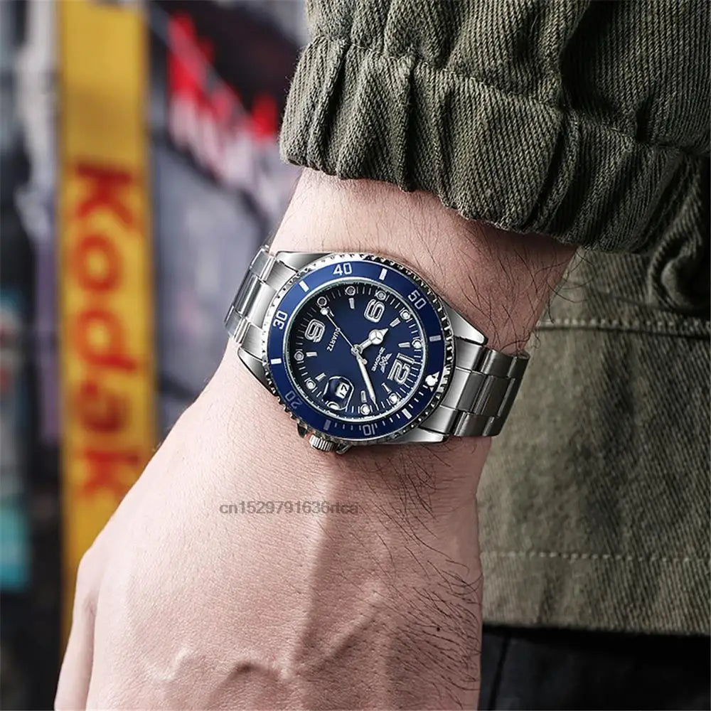 Montre Homme Luxe Acier Inoxydable Étanche - Quartz Business Sport Date - Cadeau Noël