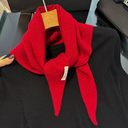 Foulard Triangle Laine 100% Femme - Écharpe Tricotée Style Britannique Coréen Multifonction