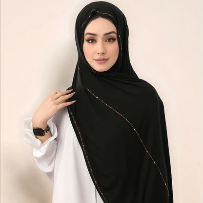 Hijab Jersey Coton Premium - Voile Bordure Scintillante Femme
