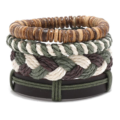Bracelet Bohème Cuir & Perles Bois Homme – Tressé Main, 26 Coloris