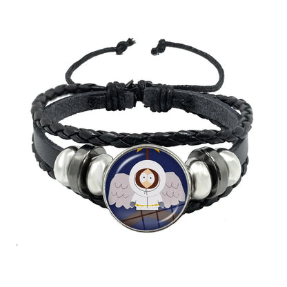 Bracelet South Park Cabochon Verre – Cuir Multicouche Tressé Fait Main Unisexe