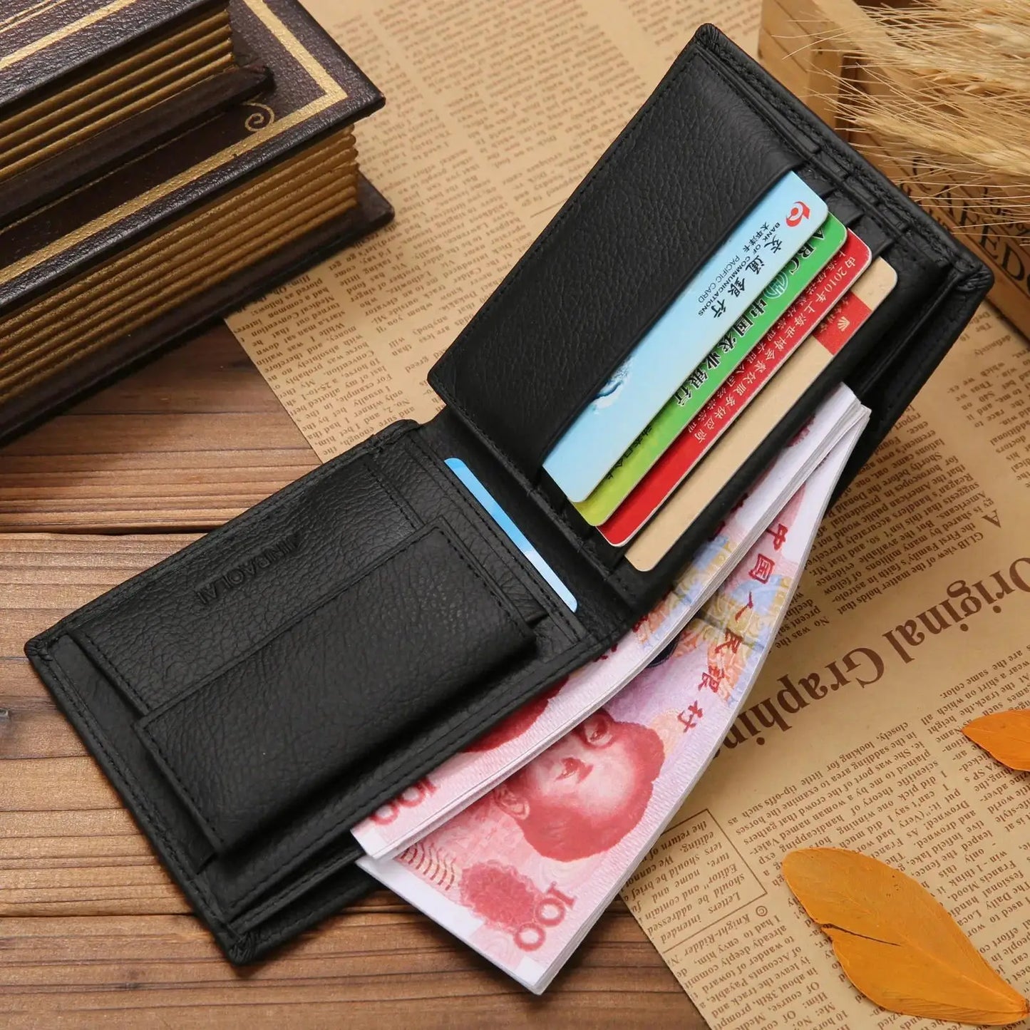 Portefeuille Homme Cuir Véritable - Porte-Cartes Court Premium Noir