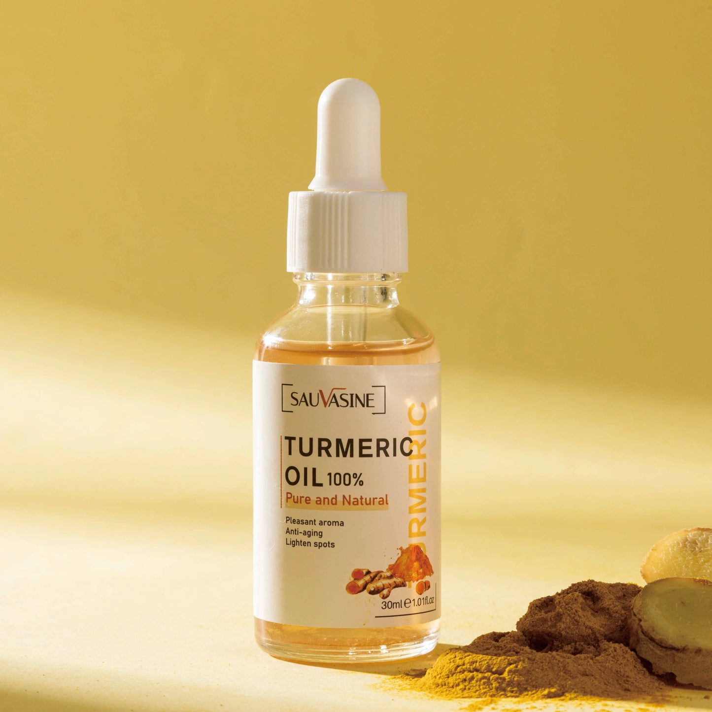 Huile Curcuma 100% Pure 10ml - Sérum Anti-Âge Rides Éclaircissant Taches Brunes Ridules Visage Femme