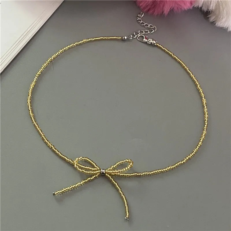 Collier Choker Perles Riz Nœud Papillon – Vintage Élégant Femme Fille