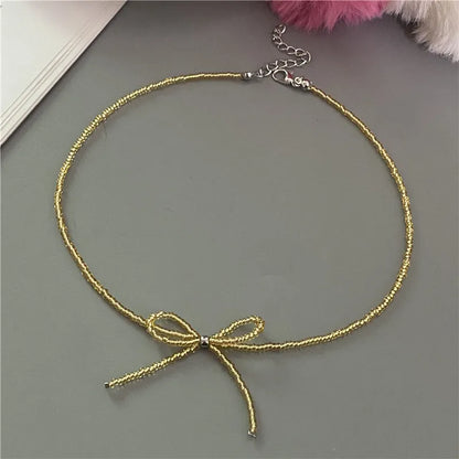 Collier Choker Perles Riz Nœud Papillon – Vintage Élégant Femme Fille