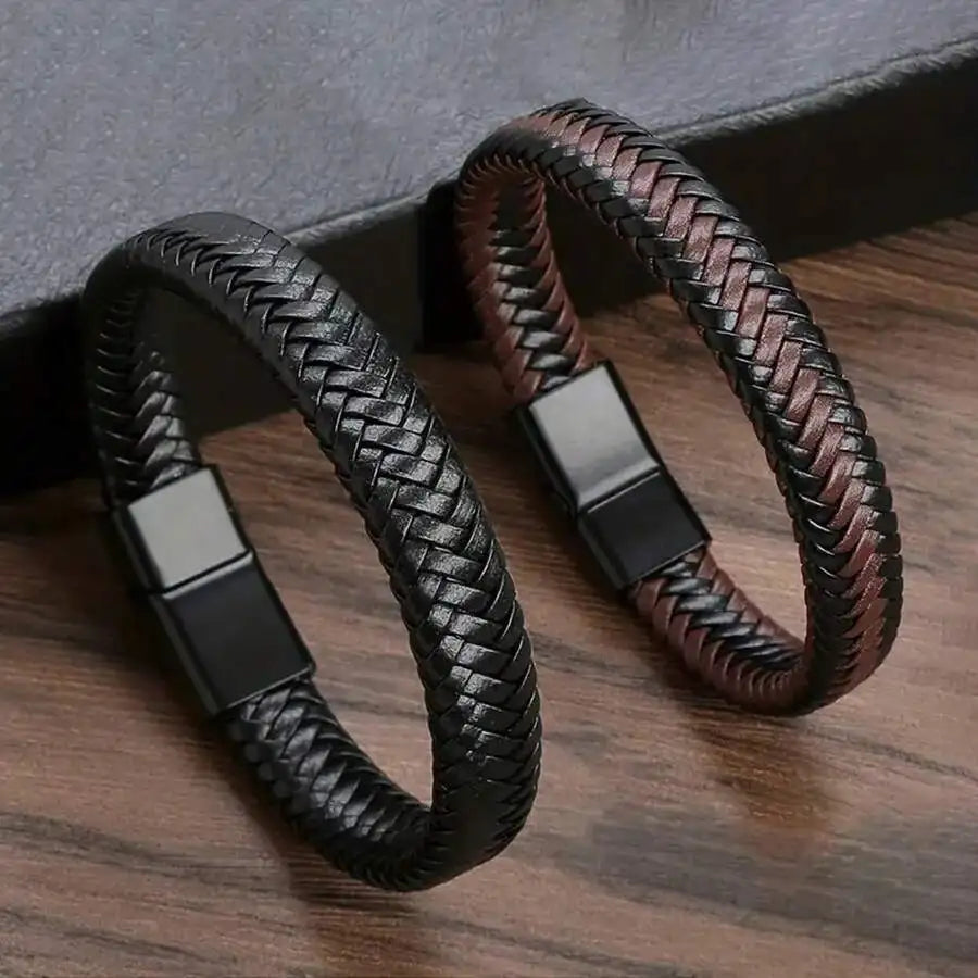 Bracelet Cuir PU Magnétique Homme – Style Mature Élégant Cadeau