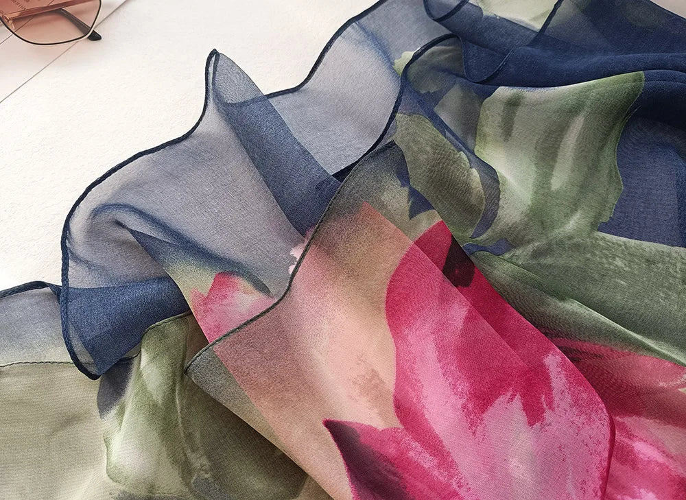Foulard Écharpe Georgette Dégradé Rose Femme - Bandana Châle Été Protection Solaire Plage
