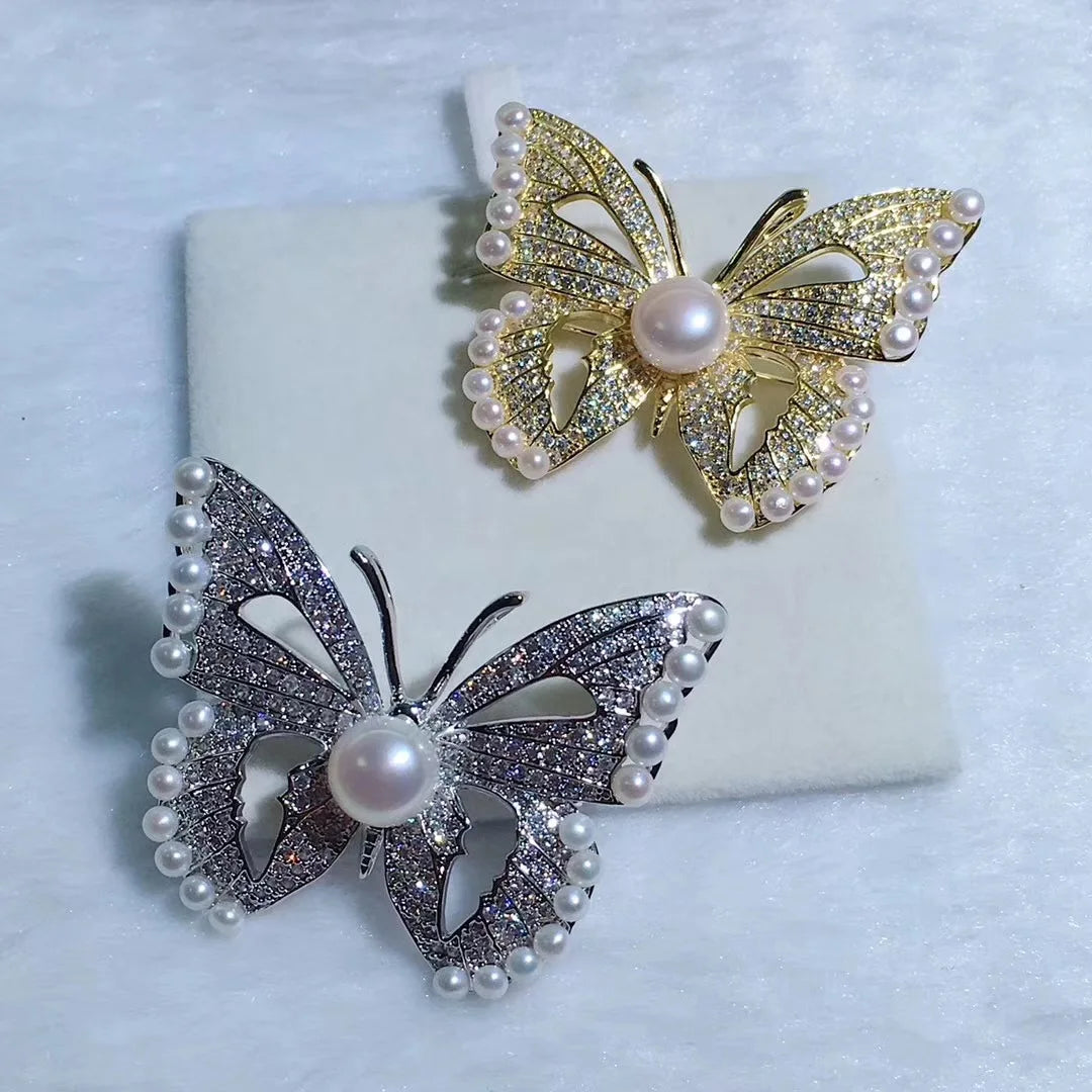 Broche Papillon Perles Blanches Strass Luxueuse – Pin's Cristaux Corsage Costume Femme