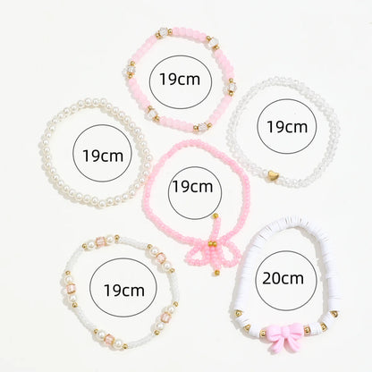 Ensemble 6 Bracelets Perles Cœur Nœud – Stack Mignon Simple Romantique