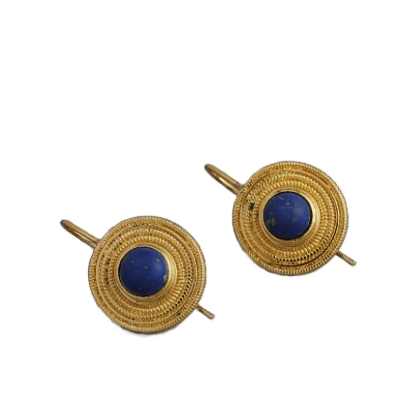 Boucles d'Oreilles Pendantes Géométriques Bohème Pierres Bleu Foncé – Vintage Banquets Femme