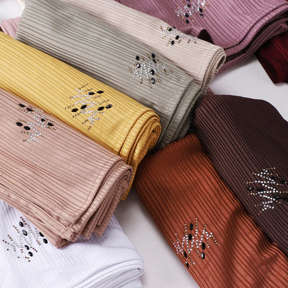 Foulard Hijab Jersey Côtelé Femme - Écharpe Musulman Stretch Paillettes Châle Islamique