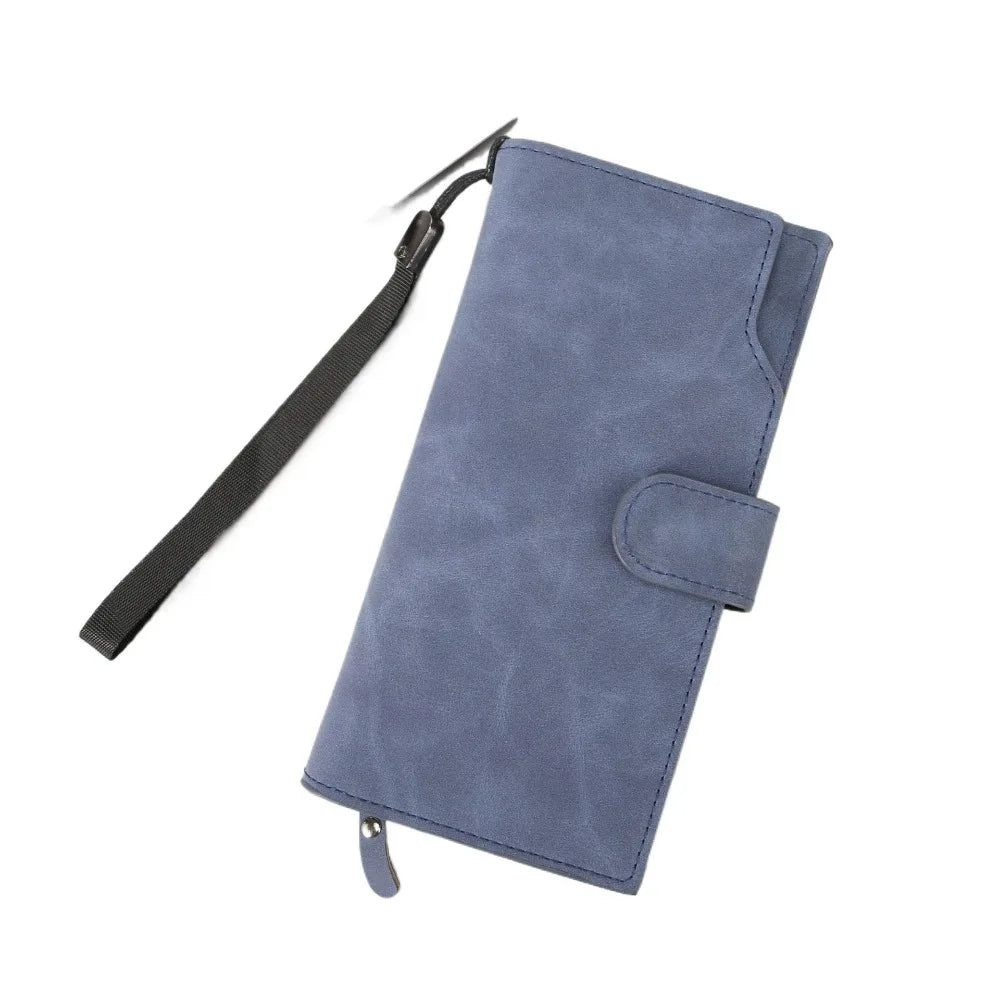 Portefeuille Long Homme Femme Cuir PU Grande Capacité - Business Clutch Téléphone Fermoir Bleu