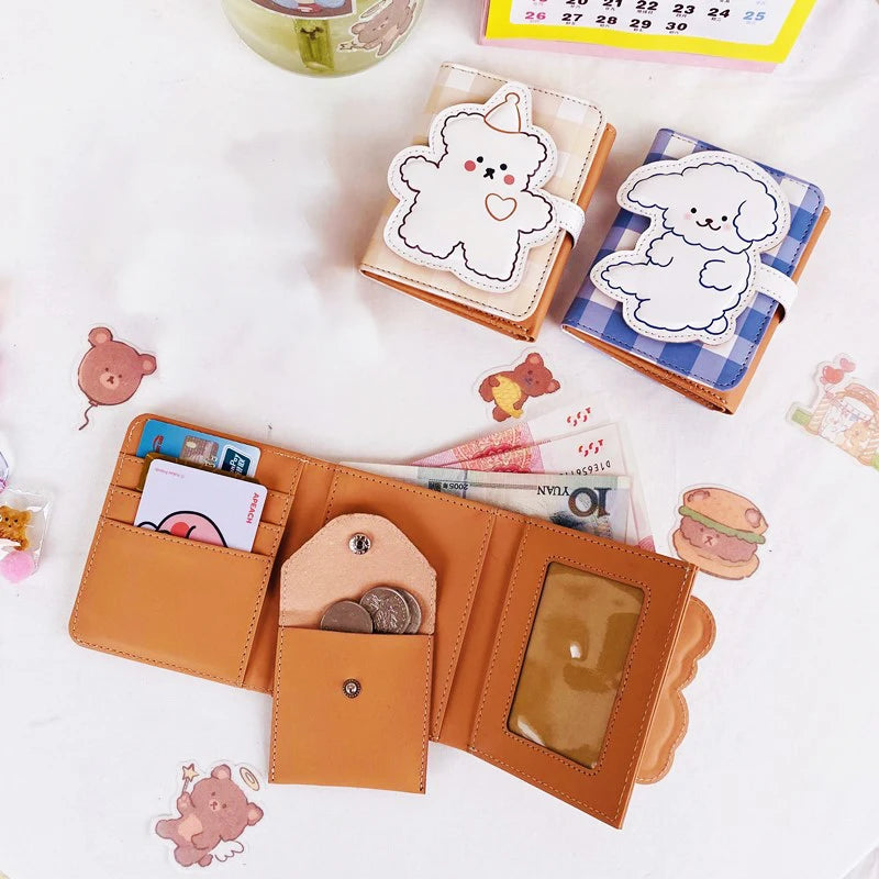 Portefeuille Femme Court Ourson Kawaii - Porte-Monnaie Cartoon Mignon Trifold Porte-Carte Étudiant