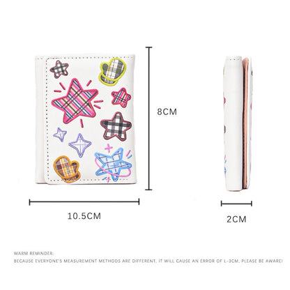 Portefeuille Femme Court Broderie Étoile Hasp - Porte-Monnaie Cute Pliable Porte-Carte Clutch Petit