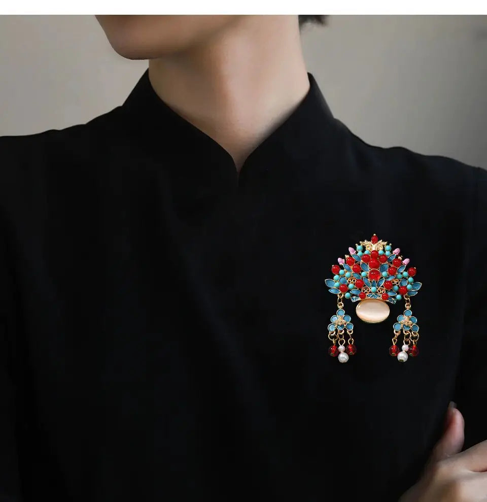 Broche Tiare Mariée Style Chinois - Ornement Luxe Pendants Couleurs Mixées