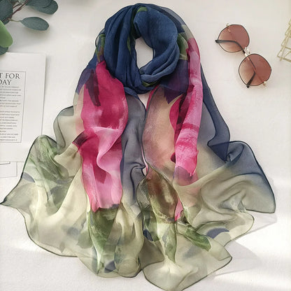 Foulard Écharpe Georgette Dégradé Rose Femme - Bandana Châle Été Protection Solaire Plage