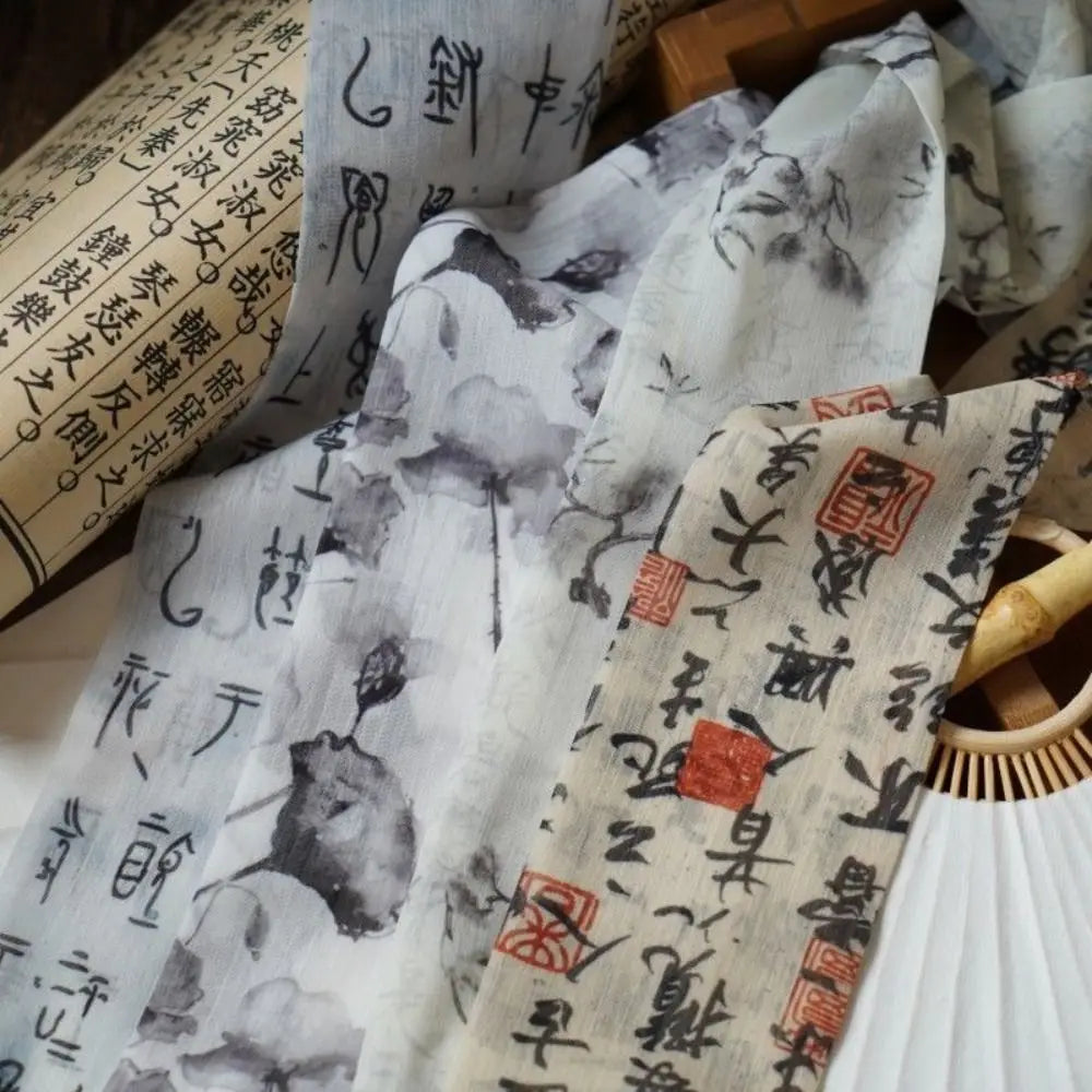 Foulard Soie Chinois Élégant - Bandeau Ruban Rose Imprimé Long Femme