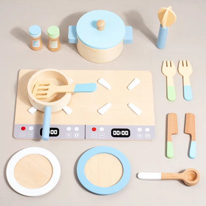 Cuisine Jouet en Bois pour Enfants - Set Complet avec Casseroles, Poêles et Ustensiles 3-6 Ans