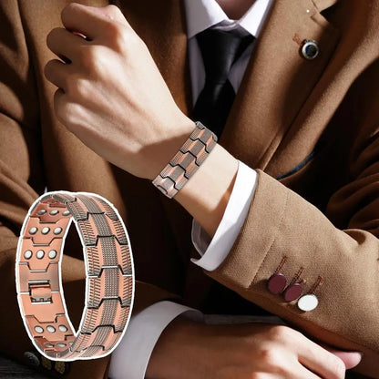 Bracelet Manchette Cuivre Homme – 3 Rangées Magnétiques & Ajustable