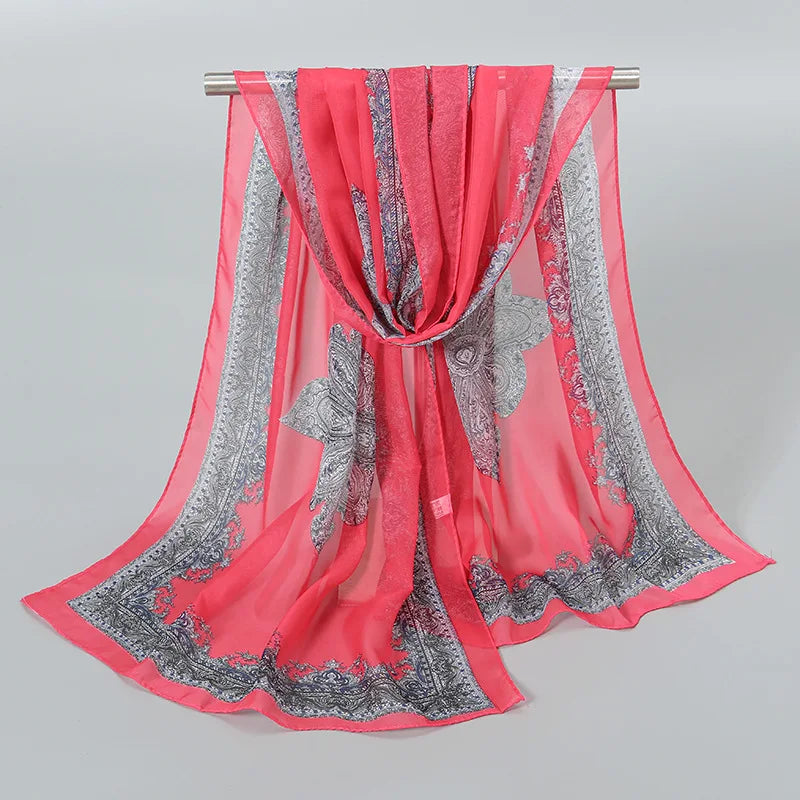 Foulard Soie Mousseline Luxe Femme - Écharpe Tête Plage Bandana Hijab Été
