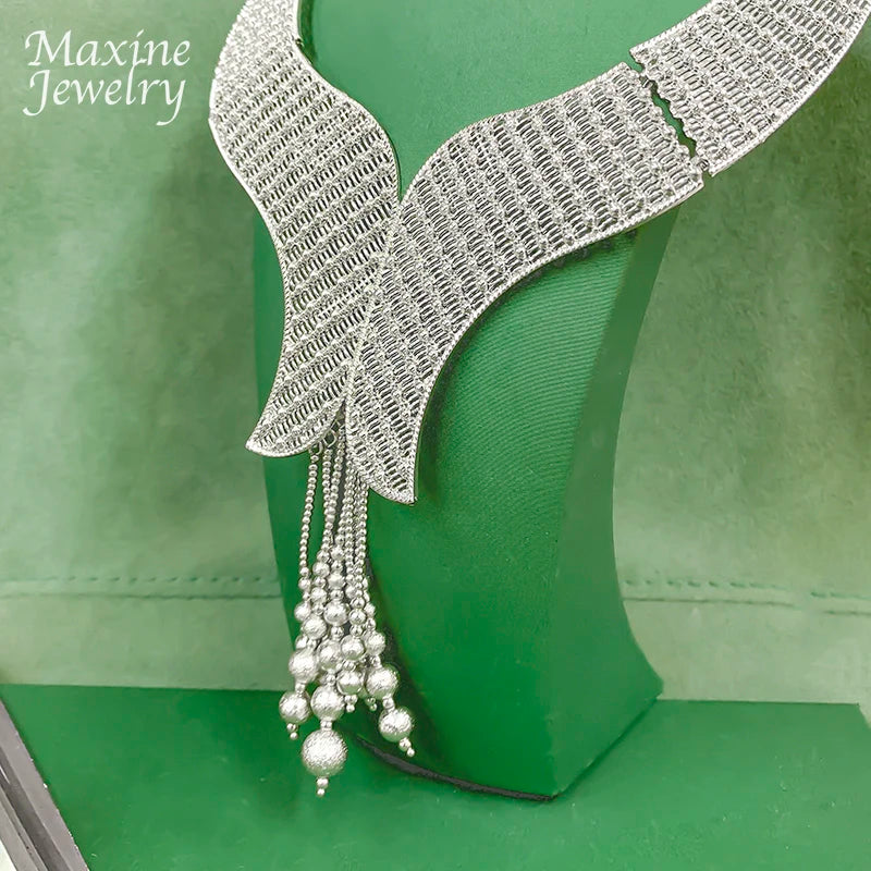 Ensemble Bijoux Dubai Bohème Plaqué Or 18K Luxe – Collier Boucles Bracelet Bague Mariée Femme