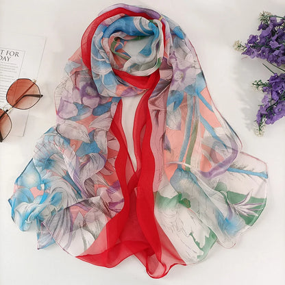 Foulard Écharpe Georgette Dégradé Fleur Femme - Bandana Châle Été Protection Solaire Plage