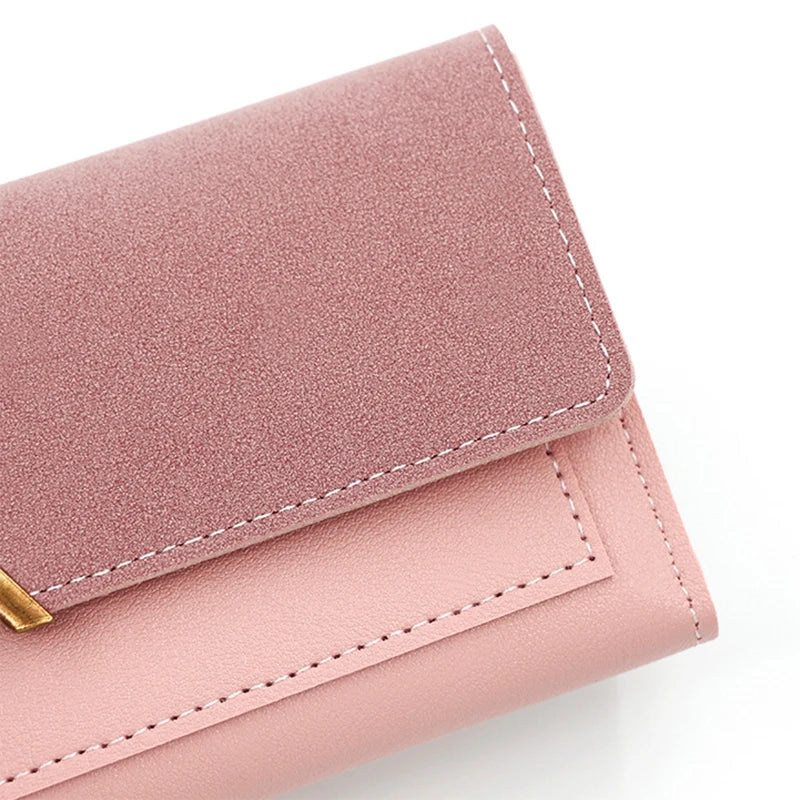 Portefeuille Femme Long Cuir PU Trifold Rose - Porte-Carte Multi-Emplacements Clutch Bag Fashion Simple