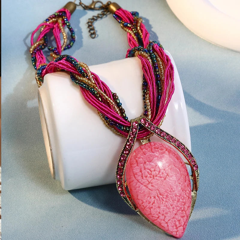 Collier Ras-du-Cou Bohème Ethnique Multicouche Perles Strass – Fait Main Femme