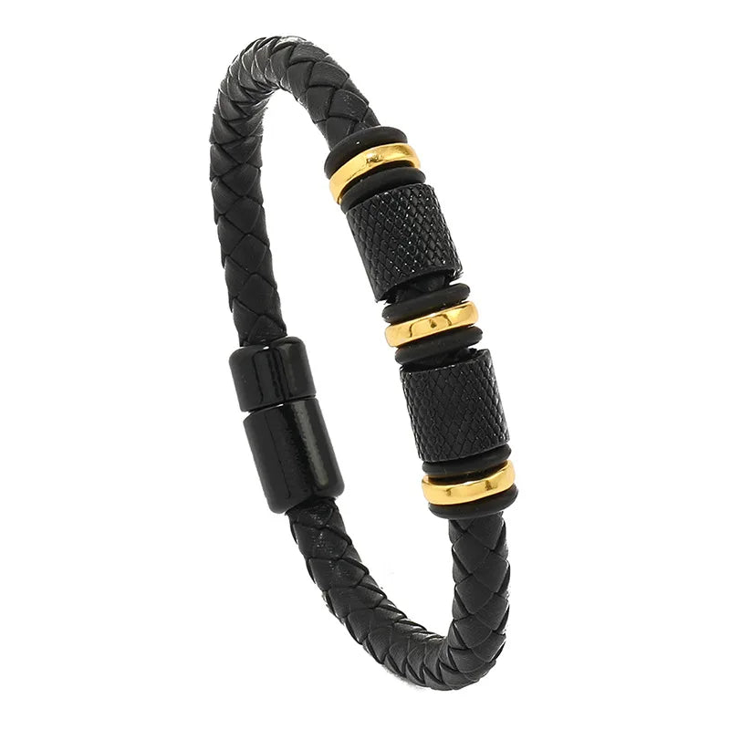 Bracelet Cuir Véritable Homme Magnétique – Style Punk Câble Cadeau