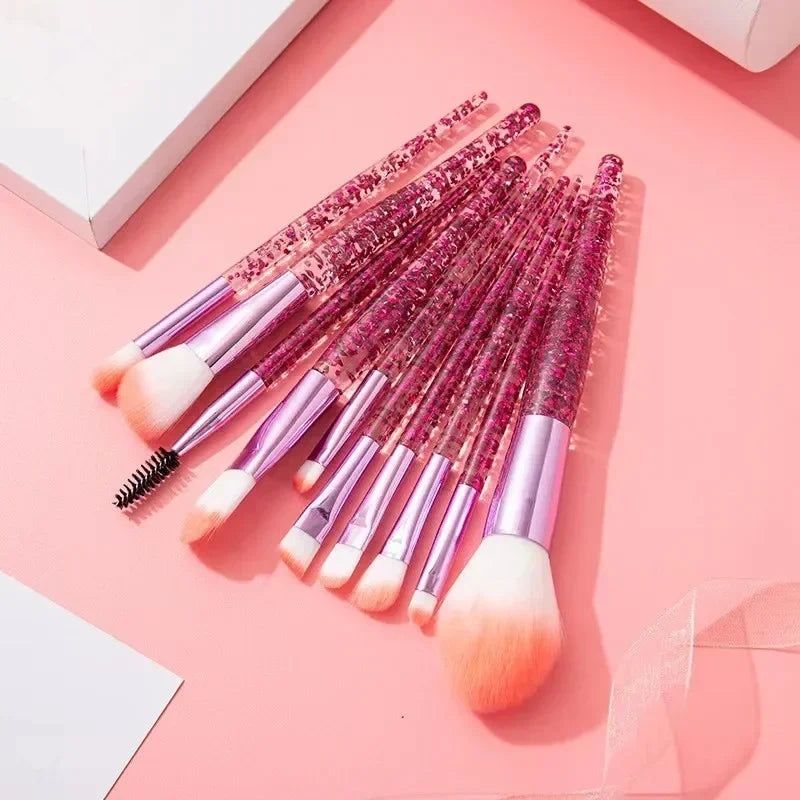 Set 10 Pinceaux Maquillage Professionnel Rose - Détails Blush Fond de Teint Correcteur Ombre Paupières Doux