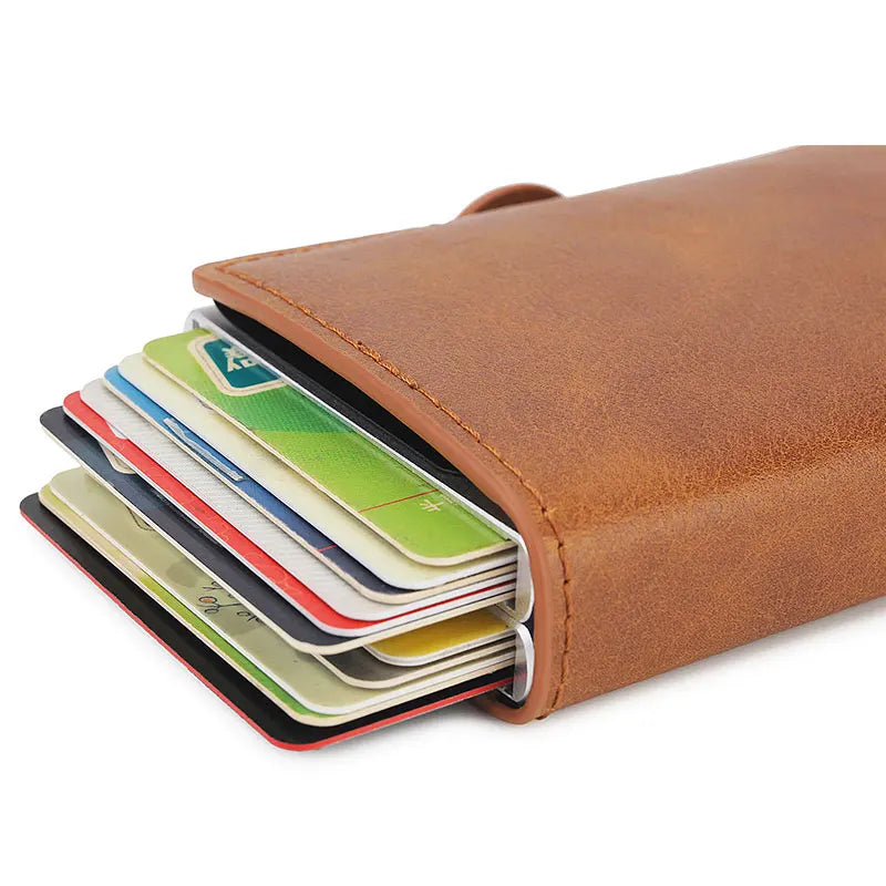 Portefeuille Porte-Cartes RFID Homme Aluminium Cuir - Protection Anti-Piratage Bancaire