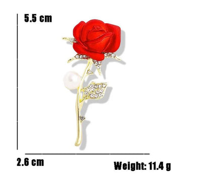 Broche Rose Rouge Mignonne Plaquée Or Argent – Bijou Fiançailles Mode Femme