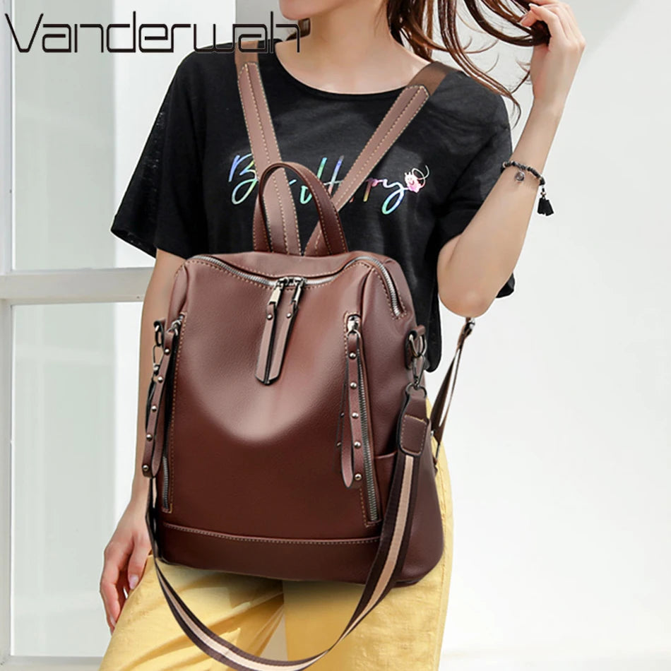 Sac à Dos Femme Cuir Souple Imperméable Jaune - Sac École Luxe Multifonction