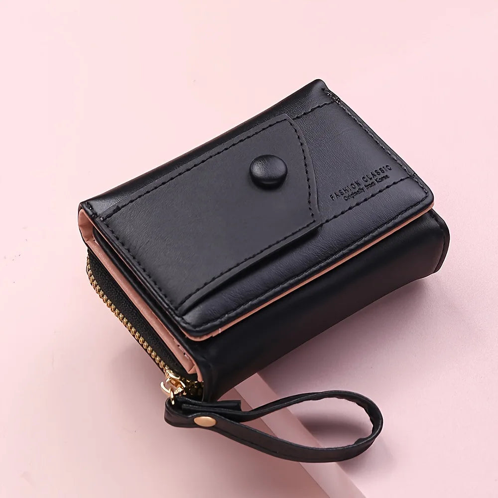 Portefeuille Femme Cuir PU Marron - Porte-Monnaie Zippé Court avec Porte-Carte pour Homme et Femme