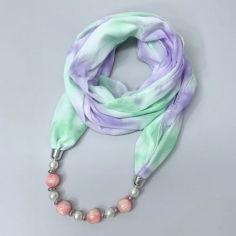 Foulard Collier Mousseline Multicolore Femme - Bijou Statement Neckerchief Bohème Hijab