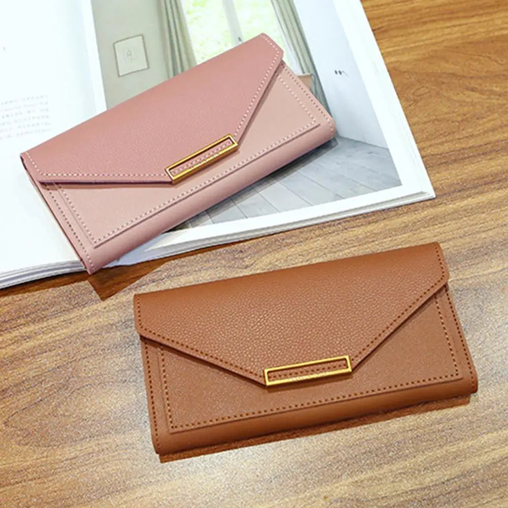 Portefeuille Femme Long Cuir PU Fermoir - Porte-Monnaie Clutch Téléphone 5 Couleurs Noir